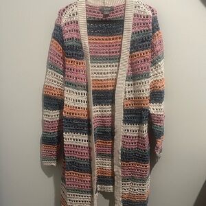 Natural Reflections Multicolor Open-Weave Stripe Cardigan Sweater